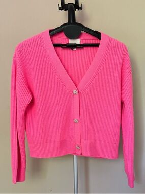Cinq A Sept Pink Palmer Rhinestone Button Cardigan Sz L